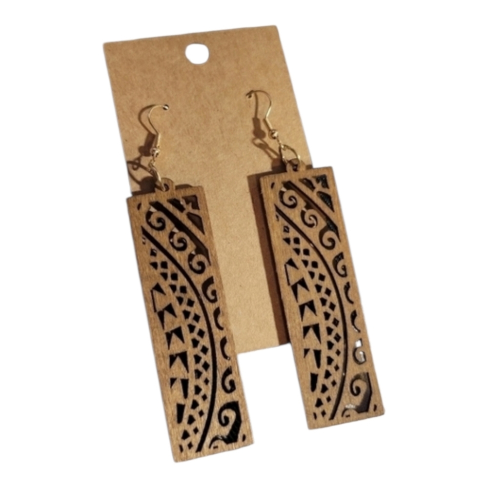Wooden Handmade cut out Square Boho Earrings, geometric, earthy design